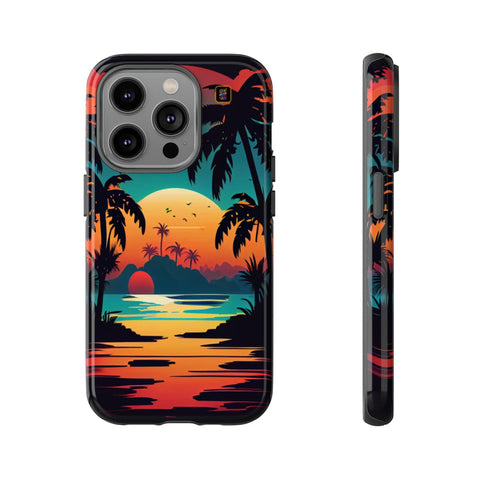 iPhone 14 | 14 Pro | 14 Plus | 14 Pro Max | 15 | 15 Pro | 15 Plus | 15 Pro Max – Beachscape,ColorfulSunrise,PalmTrees,TropicalParadise – front-and-side