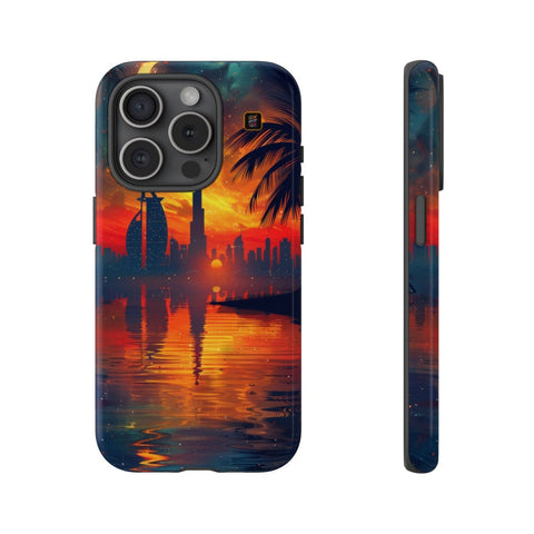 iPhone 14 | 14 Pro | 14 Plus | 14 Pro Max | 15 | 15 Pro | 15 Plus | 15 Pro Max β Crescent,DubaiSkyline,PalmTree,SunsetReflection β front-and-side