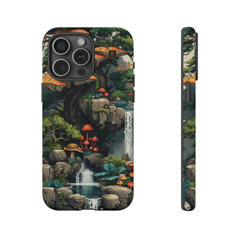 iPhone 14 | 14 Pro | 14 Plus | 14 Pro Max | 15 | 15 Pro | 15 Plus | 15 Pro Max β Enchanted,Island,Mushrooms,Waterfalls β front-and-side