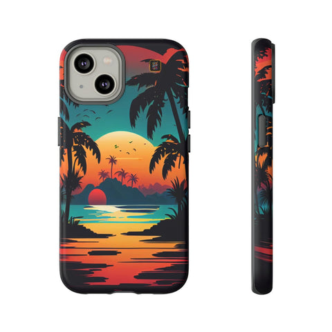 iPhone 14 | 14 Pro | 14 Plus | 14 Pro Max | 15 | 15 Pro | 15 Plus | 15 Pro Max – Beachscape,ColorfulSunrise,PalmTrees,TropicalParadise – front-and-side