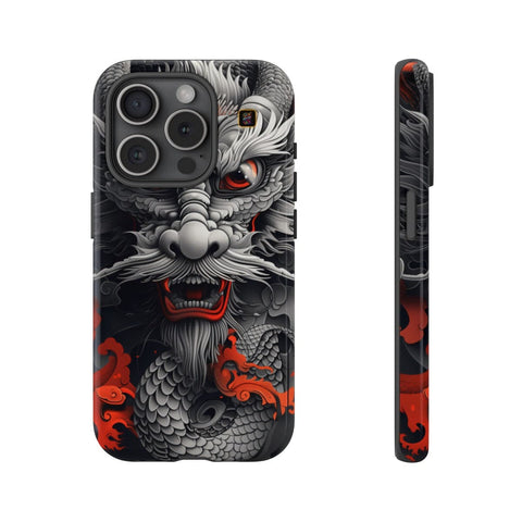 iPhone 14 | 14 Pro | 14 Plus | 14 Pro Max | 15 | 15 Pro | 15 Plus | 15 Pro Max β Dragon,Fantasy,RedAccents,SakugaStyle β front-and-side