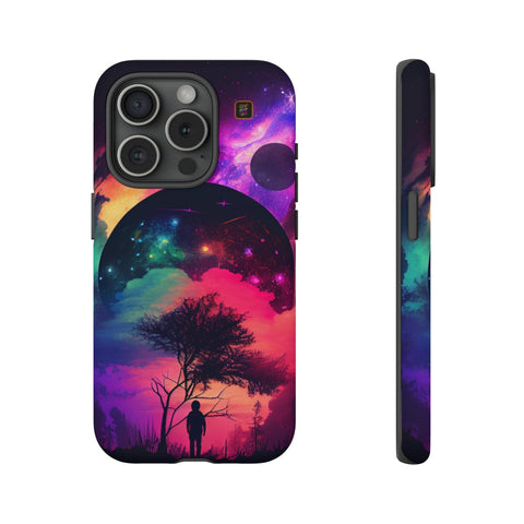 iPhone 14 | 14 Pro | 14 Plus | 14 Pro Max | 15 | 15 Pro | 15 Plus | 15 Pro Max – Dreamscape,Planet,Silhouette,Starrysky – front-and-side