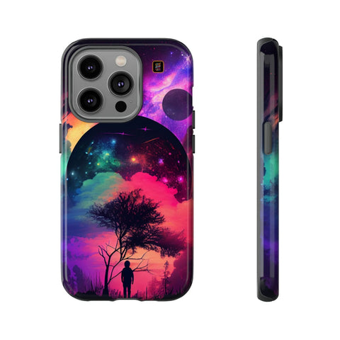 iPhone 14 | 14 Pro | 14 Plus | 14 Pro Max | 15 | 15 Pro | 15 Plus | 15 Pro Max – Dreamscape,Planet,Silhouette,Starrysky – front-and-side