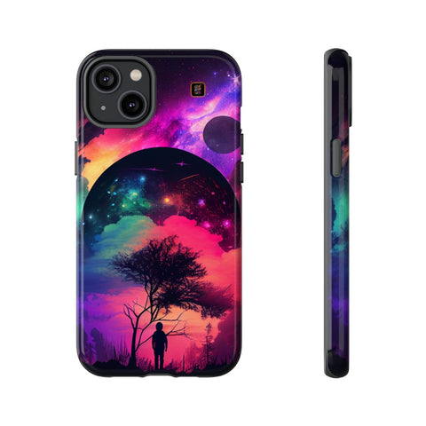 iPhone 14 | 14 Pro | 14 Plus | 14 Pro Max | 15 | 15 Pro | 15 Plus | 15 Pro Max – Dreamscape,Planet,Silhouette,Starrysky – front-and-side