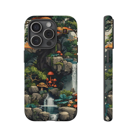 iPhone 14 | 14 Pro | 14 Plus | 14 Pro Max | 15 | 15 Pro | 15 Plus | 15 Pro Max β Enchanted,Island,Mushrooms,Waterfalls β front-and-side