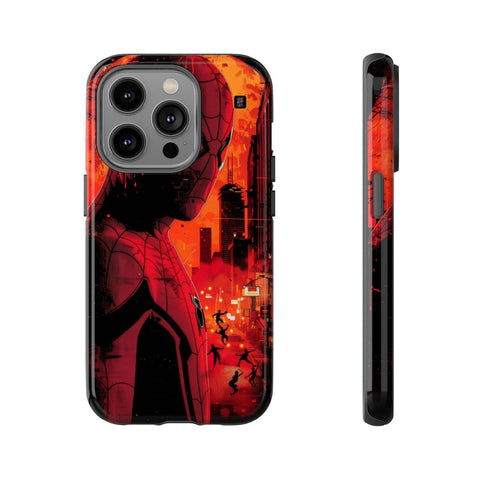 iPhone 14 | 14 Pro | 14 Plus | 14 Pro Max | 15 | 15 Pro | 15 Plus | 15 Pro Max – Bright,Cityscape,Spiderman,Symmetry – front-and-side