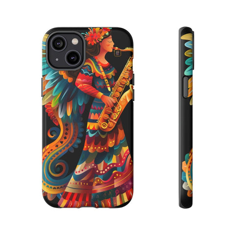 iPhone 14 | 14 Pro | 14 Plus | 14 Pro Max | 15 | 15 Pro | 15 Plus | 15 Pro Max β Angel,Folkart,Saxophone,Vibrant β front-and-side