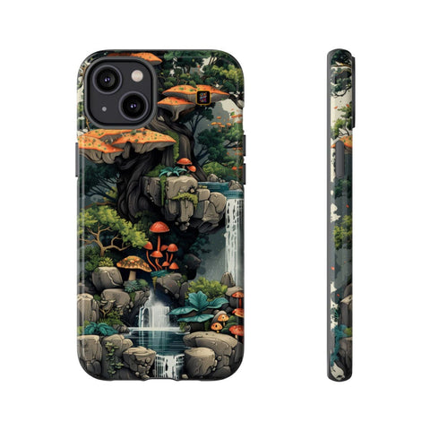 iPhone 14 | 14 Pro | 14 Plus | 14 Pro Max | 15 | 15 Pro | 15 Plus | 15 Pro Max β Enchanted,Island,Mushrooms,Waterfalls β front-and-side