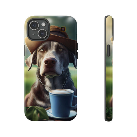 iPhone 14 | 14 Pro | 14 Plus | 14 Pro Max | 15 | 15 Pro | 15 Plus | 15 Pro Max – Backyard,Coffee,Hat,Relaxation – front-and-side