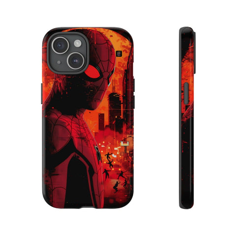 iPhone 14 | 14 Pro | 14 Plus | 14 Pro Max | 15 | 15 Pro | 15 Plus | 15 Pro Max – Bright,Cityscape,Spiderman,Symmetry – front-and-side