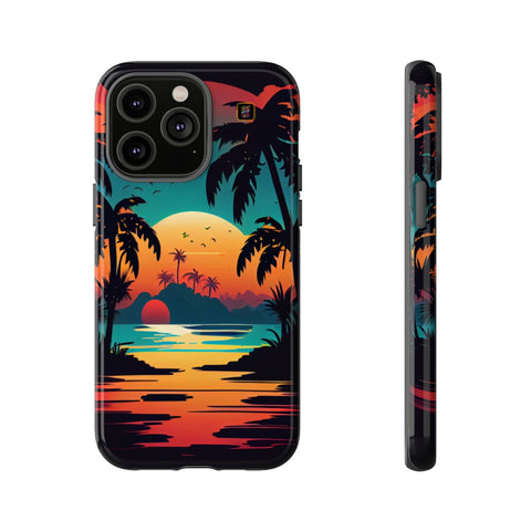 iPhone 14 | 14 Pro | 14 Plus | 14 Pro Max | 15 | 15 Pro | 15 Plus | 15 Pro Max – Beachscape,ColorfulSunrise,PalmTrees,TropicalParadise – front-and-side