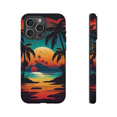 iPhone 14 | 14 Pro | 14 Plus | 14 Pro Max | 15 | 15 Pro | 15 Plus | 15 Pro Max – Beachscape,ColorfulSunrise,PalmTrees,TropicalParadise – front-and-side