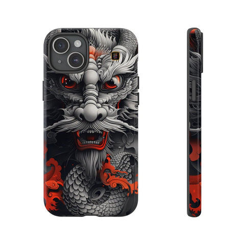 iPhone 14 | 14 Pro | 14 Plus | 14 Pro Max | 15 | 15 Pro | 15 Plus | 15 Pro Max β Dragon,Fantasy,RedAccents,SakugaStyle β front-and-side