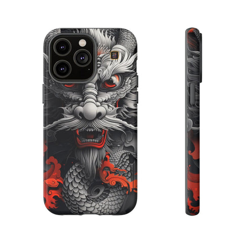 iPhone 14 | 14 Pro | 14 Plus | 14 Pro Max | 15 | 15 Pro | 15 Plus | 15 Pro Max β Dragon,Fantasy,RedAccents,SakugaStyle β front-and-side