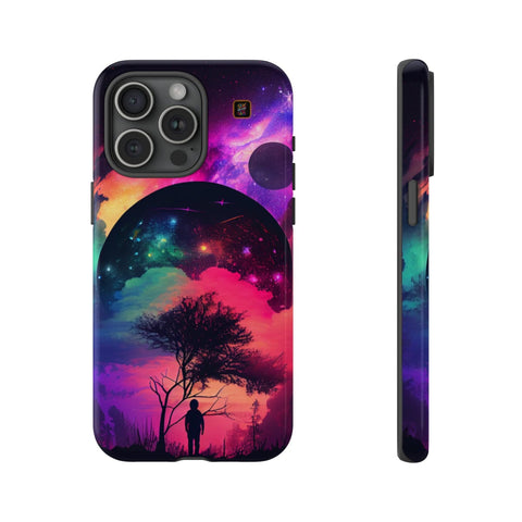 iPhone 14 | 14 Pro | 14 Plus | 14 Pro Max | 15 | 15 Pro | 15 Plus | 15 Pro Max – Dreamscape,Planet,Silhouette,Starrysky – front-and-side