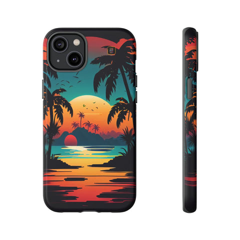 iPhone 14 | 14 Pro | 14 Plus | 14 Pro Max | 15 | 15 Pro | 15 Plus | 15 Pro Max – Beachscape,ColorfulSunrise,PalmTrees,TropicalParadise – front-and-side