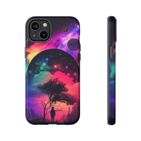 iPhone 14 | 14 Pro | 14 Plus | 14 Pro Max | 15 | 15 Pro | 15 Plus | 15 Pro Max – Dreamscape,Planet,Silhouette,Starrysky – front-and-side