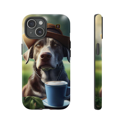 iPhone 14 | 14 Pro | 14 Plus | 14 Pro Max | 15 | 15 Pro | 15 Plus | 15 Pro Max – Backyard,Coffee,Hat,Relaxation – front-and-side