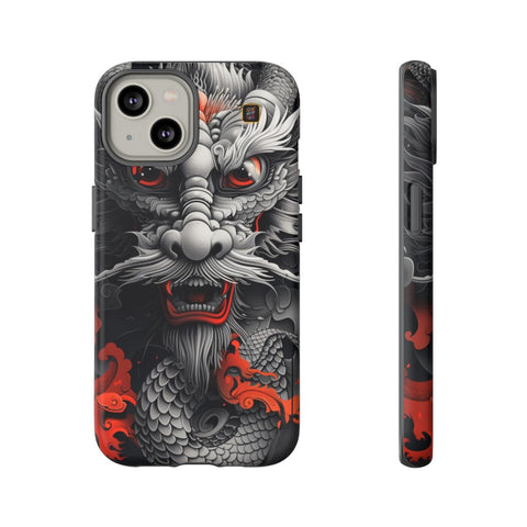 iPhone 14 | 14 Pro | 14 Plus | 14 Pro Max | 15 | 15 Pro | 15 Plus | 15 Pro Max β Dragon,Fantasy,RedAccents,SakugaStyle β front-and-side