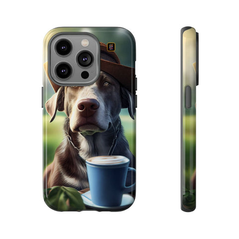 iPhone 14 | 14 Pro | 14 Plus | 14 Pro Max | 15 | 15 Pro | 15 Plus | 15 Pro Max – Backyard,Coffee,Hat,Relaxation – front-and-side