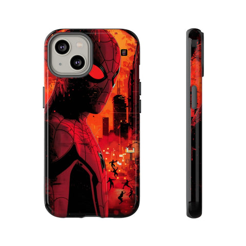 iPhone 14 | 14 Pro | 14 Plus | 14 Pro Max | 15 | 15 Pro | 15 Plus | 15 Pro Max – Bright,Cityscape,Spiderman,Symmetry – front-and-side