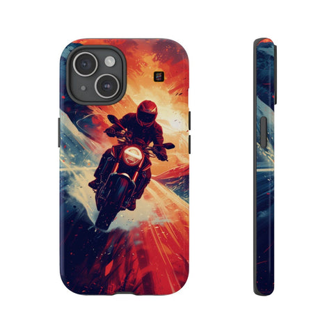 iPhone 14 | 14 Pro | 14 Plus | 14 Pro Max | 15 | 15 Pro | 15 Plus | 15 Pro Max β Adventure,Motorcycle,Sunset,Vector β front-and-side