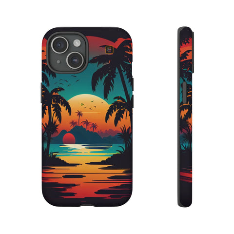 iPhone 14 | 14 Pro | 14 Plus | 14 Pro Max | 15 | 15 Pro | 15 Plus | 15 Pro Max – Beachscape,ColorfulSunrise,PalmTrees,TropicalParadise – front-and-side