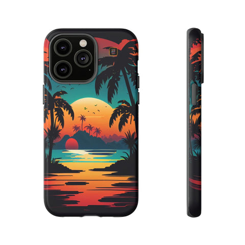 iPhone 14 | 14 Pro | 14 Plus | 14 Pro Max | 15 | 15 Pro | 15 Plus | 15 Pro Max – Beachscape,ColorfulSunrise,PalmTrees,TropicalParadise – front-and-side