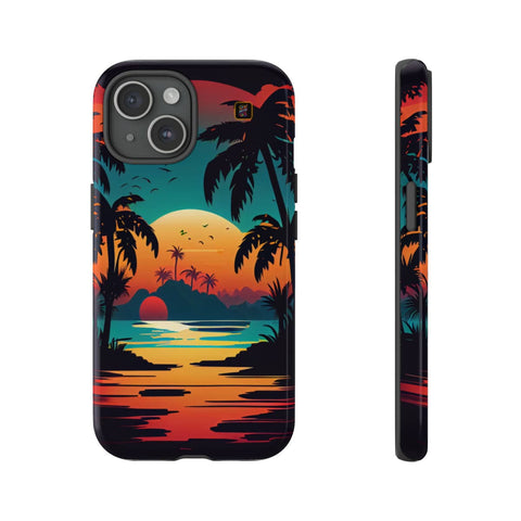 iPhone 14 | 14 Pro | 14 Plus | 14 Pro Max | 15 | 15 Pro | 15 Plus | 15 Pro Max – Beachscape,ColorfulSunrise,PalmTrees,TropicalParadise – front-and-side