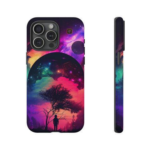 iPhone 14 | 14 Pro | 14 Plus | 14 Pro Max | 15 | 15 Pro | 15 Plus | 15 Pro Max – Dreamscape,Planet,Silhouette,Starrysky – front-and-side