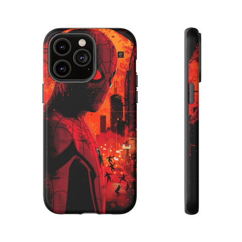 iPhone 14 | 14 Pro | 14 Plus | 14 Pro Max | 15 | 15 Pro | 15 Plus | 15 Pro Max – Bright,Cityscape,Spiderman,Symmetry – front-and-side