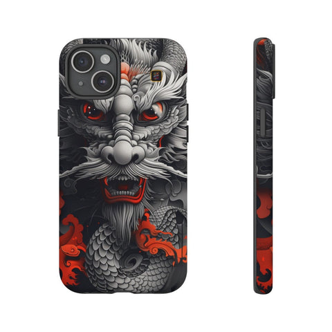iPhone 14 | 14 Pro | 14 Plus | 14 Pro Max | 15 | 15 Pro | 15 Plus | 15 Pro Max β Dragon,Fantasy,RedAccents,SakugaStyle β front-and-side