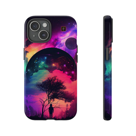 iPhone 14 | 14 Pro | 14 Plus | 14 Pro Max | 15 | 15 Pro | 15 Plus | 15 Pro Max – Dreamscape,Planet,Silhouette,Starrysky – front-and-side