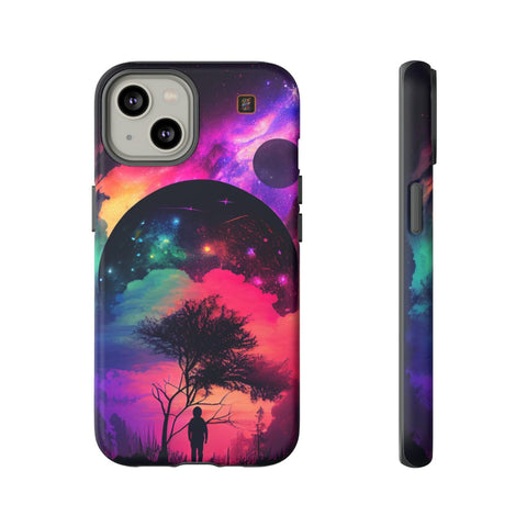 iPhone 14 | 14 Pro | 14 Plus | 14 Pro Max | 15 | 15 Pro | 15 Plus | 15 Pro Max – Dreamscape,Planet,Silhouette,Starrysky – front-and-side