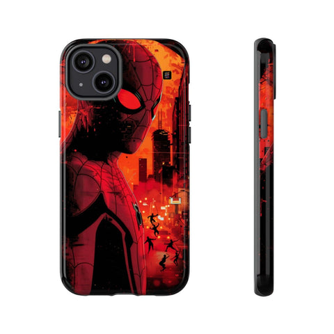 iPhone 14 | 14 Pro | 14 Plus | 14 Pro Max | 15 | 15 Pro | 15 Plus | 15 Pro Max – Bright,Cityscape,Spiderman,Symmetry – front-and-side