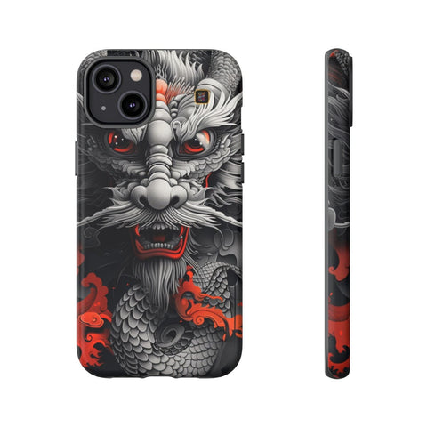 iPhone 14 | 14 Pro | 14 Plus | 14 Pro Max | 15 | 15 Pro | 15 Plus | 15 Pro Max β Dragon,Fantasy,RedAccents,SakugaStyle β front-and-side