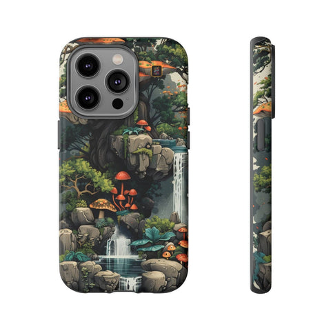 iPhone 14 | 14 Pro | 14 Plus | 14 Pro Max | 15 | 15 Pro | 15 Plus | 15 Pro Max β Enchanted,Island,Mushrooms,Waterfalls β front-and-side