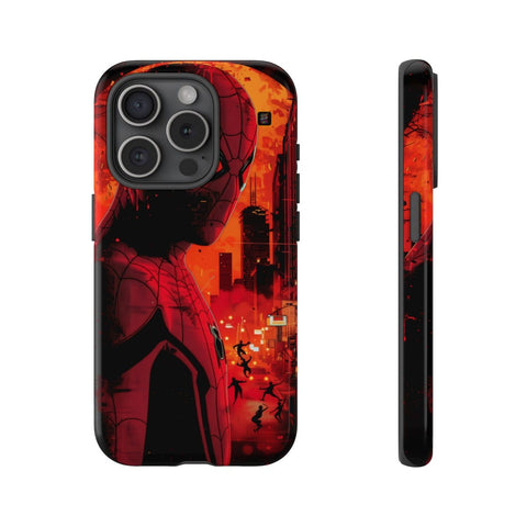 iPhone 14 | 14 Pro | 14 Plus | 14 Pro Max | 15 | 15 Pro | 15 Plus | 15 Pro Max – Bright,Cityscape,Spiderman,Symmetry – front-and-side