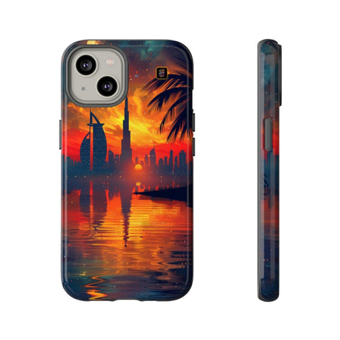 iPhone 14 | 14 Pro | 14 Plus | 14 Pro Max | 15 | 15 Pro | 15 Plus | 15 Pro Maxβ Crescent,DubaiSkyline,PalmTree,SunsetReflection β front-and-side