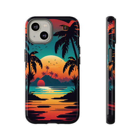 iPhone 14 | 14 Pro | 14 Plus | 14 Pro Max | 15 | 15 Pro | 15 Plus | 15 Pro Max– Beachscape,ColorfulSunrise,PalmTrees,TropicalParadise – front-and-side