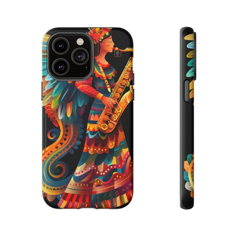 iPhone 14 | 14 Pro | 14 Plus | 14 Pro Max | 15 | 15 Pro | 15 Plus | 15 Pro Max β Angel,Folkart,Saxophone,Vibrant β front-and-side