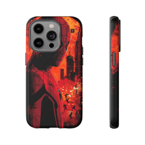 iPhone 14 | 14 Pro | 14 Plus | 14 Pro Max | 15 | 15 Pro | 15 Plus | 15 Pro Max – Bright,Cityscape,Spiderman,Symmetry – front-and-side