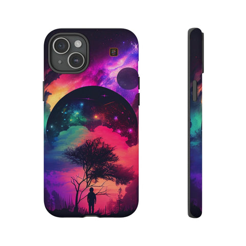 iPhone 14 | 14 Pro | 14 Plus | 14 Pro Max | 15 | 15 Pro | 15 Plus | 15 Pro Max – Dreamscape,Planet,Silhouette,Starrysky – front-and-side