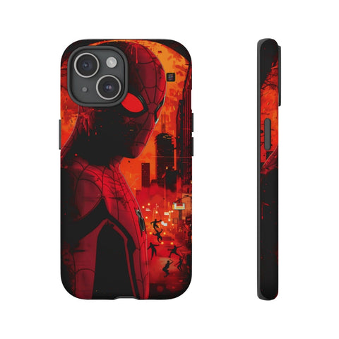 iPhone 14 | 14 Pro | 14 Plus | 14 Pro Max | 15 | 15 Pro | 15 Plus | 15 Pro Max – Bright,Cityscape,Spiderman,Symmetry – front-and-side