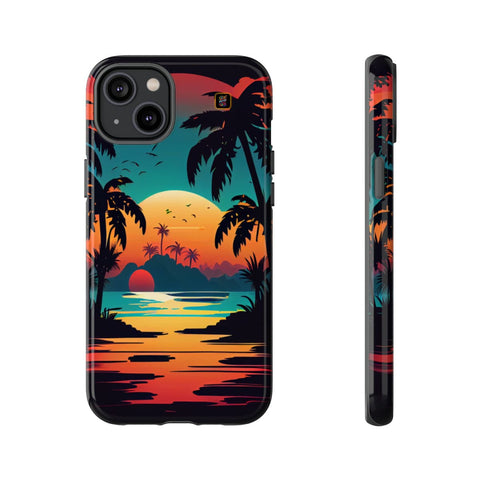 iPhone 14 | 14 Pro | 14 Plus | 14 Pro Max | 15 | 15 Pro | 15 Plus | 15 Pro Max – Beachscape,ColorfulSunrise,PalmTrees,TropicalParadise – front-and-side