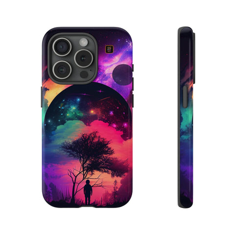 iPhone 14 | 14 Pro | 14 Plus | 14 Pro Max | 15 | 15 Pro | 15 Plus | 15 Pro Max – Dreamscape,Planet,Silhouette,Starrysky – front-and-side