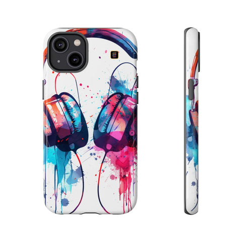 iPhone 14 | 14 Pro | 14 Plus | 14 Pro Max | 15 | 15 Pro | 15 Plus | 15 Pro Max – Artistic,Headphones,Splash,Vibrant – front-and-side