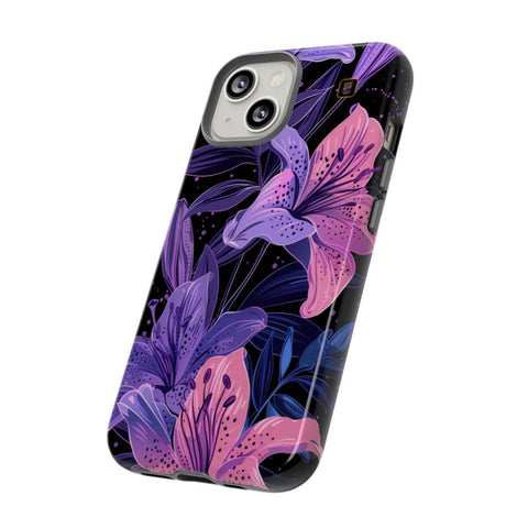 iPhone 14 | 14 Pro | 14 Plus | 14 Pro Max | 15 | 15 Pro | 15 Plus | 15 Pro Max– DarkFantasy,Floral,Intricate,Lilies – side