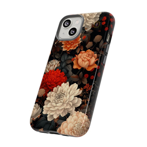 iPhone 14 | 14 Pro | 14 Plus | 14 Pro Max | 15 | 15 Pro | 15 Plus | 15 Pro Max– CherryBlossoms,Chrysanthemums,FloralWallpaper,IntricateDesign – side