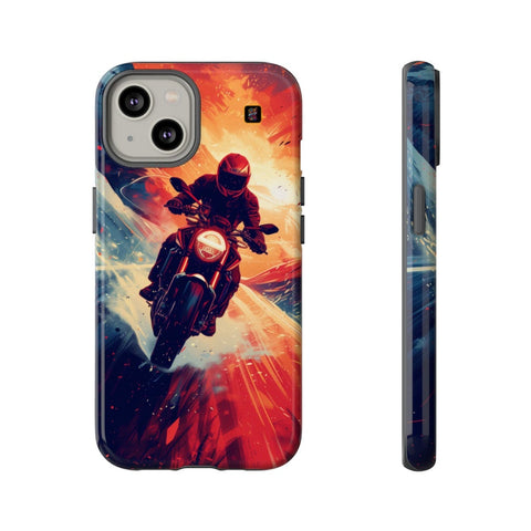 iPhone 14 | 14 Pro | 14 Plus | 14 Pro Max | 15 | 15 Pro | 15 Plus | 15 Pro Max– Adventure,Motorcycle,Sunset,Vector – front-and-side